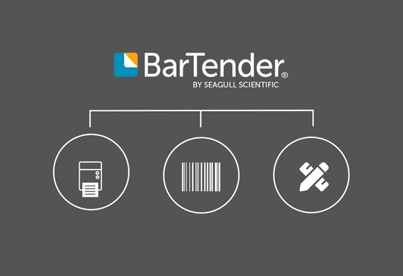 BarTender logo ja tarratulostin-, viivakoodi-, kynä- ja viivotinkuvakkeet