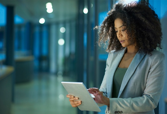 Lady in the defence and security sector on her mobile device